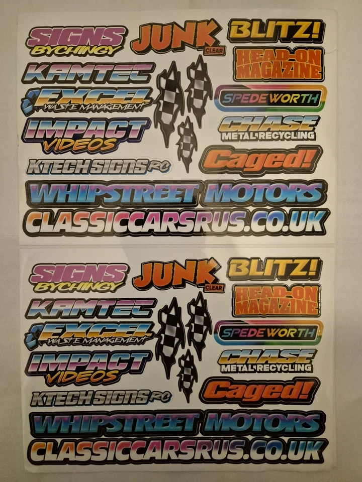 Banger A6 X 2 filler sheet mardave kamtec oval rc 1/12th A5 Sponsors stickers