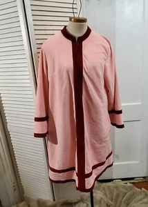 Vintage Vanity Fair Morgenmantel burgund rosa Streifen lang Velours Reißverschluss Farbblock - Bild 1 von 12