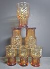 6 Libbey Country Garden Amber Juice Glasses Vintage Flowers Emboss Stackable EUC