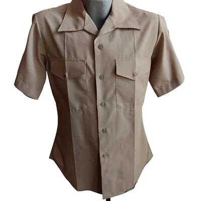 复古男式衬衫中号卡其色 15x33 海军陆战队制服衬衫条纹 2122 色 — 第 1/4 张图片