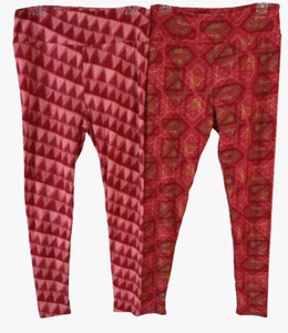 LuLaRoe Leggings Lot of 2 Geometric Pink Red TC Tall Curvy Pull On Women LL3T - Picture 1 of 4
