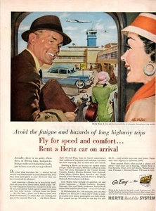 Vintage automobile Print car ad Hertz Rent a Car Airport John Walter art 1955 - Picture 1 of 2