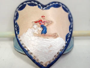 Hair BARRETTE - Leather HEART Shaped w/Skiing - Picture 1 of 3