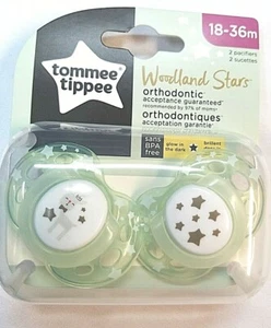 PAQUETE DE 2 CHUPETES ORTODONCIA TOMMEE TIPPEE 18-36M BAJO EN LA OSCURIDAD WOODLAND STARS - Imagen 1 de 8