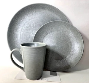 Noritake Grey On Grey Swirl Porcelain 3pc Coupe Dinnerware Set - Picture 1 of 11