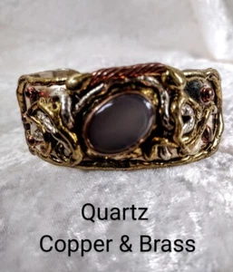 Bracelet - Handmade Brass  Copper & Quartz w/ Adjustable Cuff - Picture 1 of 2