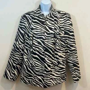 Elementz Jacket Womens 2X Plus Size Zebra Print Full Zip Shiny Office Casual - Picture 1 of 9