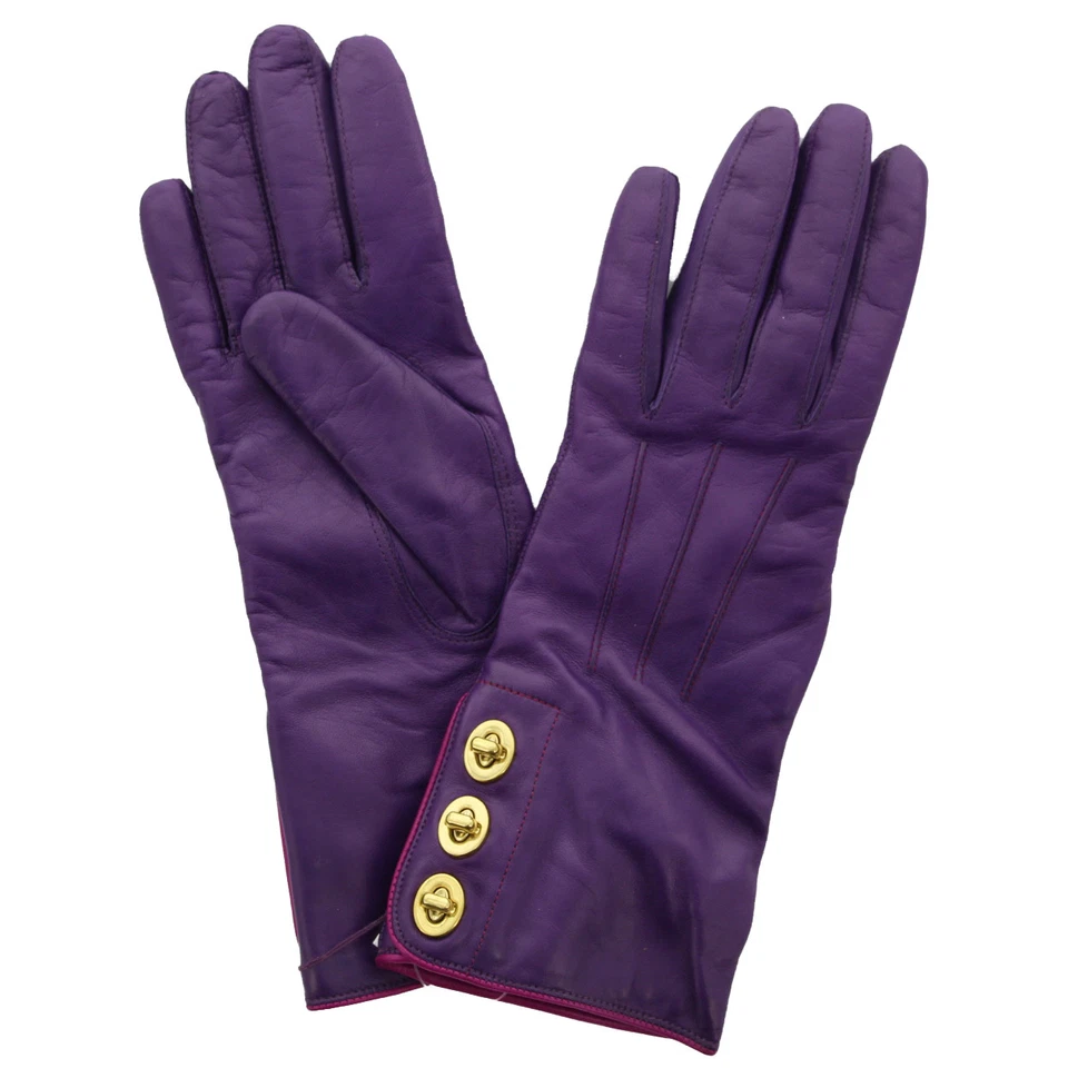 Coach Women's Leather Gloves, Triple Turnlock, Cashmere Lined 82825, MSRP $168 - Image 1 of 1