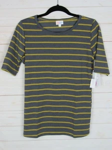Top para mujer Lularoe Gigi gris y mostaza a rayas talla M nuevo con etiquetas - Imagen 1 de 3