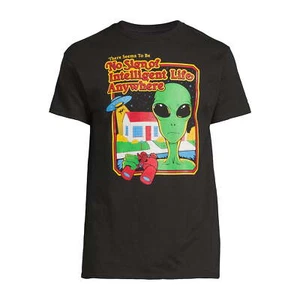 Humor Men's Life Alien Black Graphic Short Sleeve Crewneck T-Shirts Tee: M-3XL - Picture 1 of 4