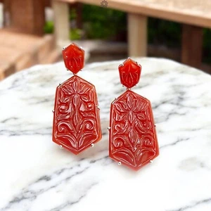 14,93 gms Naranja Ónix Talla 925 Astilla Juego de Pendientes Push Back 2,30" - Imagen 1 de 6