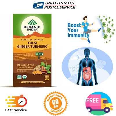 Bolsa de té orgánica India Tulsi jengibre cúrcuma té 25, mejora la inmunidad, la digestión Foto 1 de 2