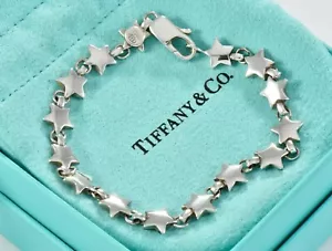 Vintage Tiffany & Co Sterling Silver Star Chain Link Bracelet with Pouch Rare - Picture 1 of 7