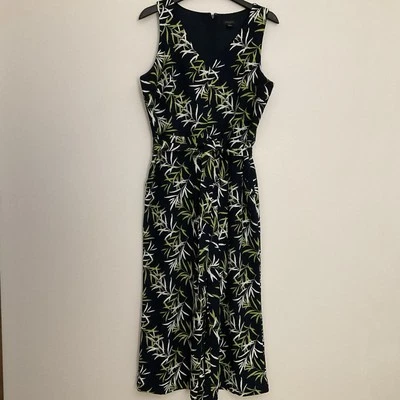 Mono de mujer Ann Taylor talla L corto pierna ancha azul marino tropical lazo cintura Foto 1 de 4