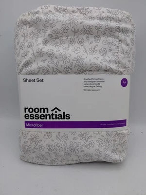 Room Essentials Full Sheet Set 4pc Gray Floral - Image 1 of 4