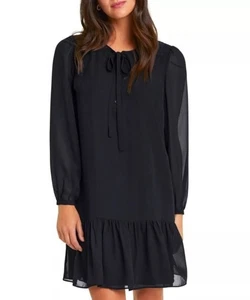 Vestido recto con volantes y cuello corbata Draper James para damas talla M negro - Imagen 1 de 9