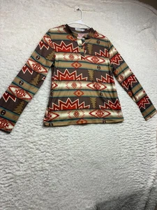 Misslook Shirt Womens Medium Brown Aztec Southwestern Print Long Sleeve Henley - Picture 1 of 16