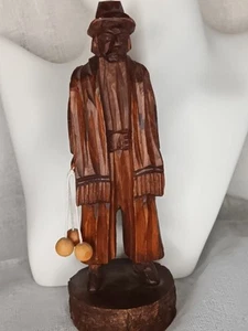 Hand Carved Wooden Hunter Argentina Art Figure Man w/ Hat & Bolo Balls 7" Tall - Picture 1 of 8