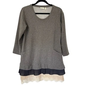 LOGO Lori Goldstein Langarmshirt mit Spitzenbesatz Damen Small grau schwarz - Bild 1 von 6
