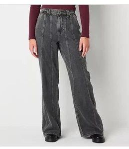 Arizona Jeans Wide Leg High Rise Sz 6 Relax Fit Distressed Black Eclipse - Picture 1 of 5