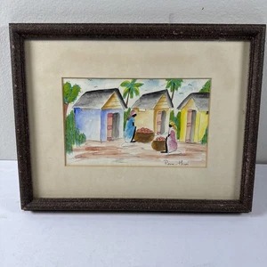 Pierre Henri Aquarell Gemälde jamaikanischer Obstmarkt Szene Künstler signiert - Bild 1 von 8