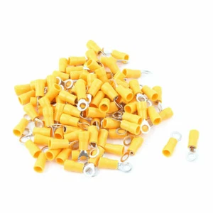 100 Pcs 2-4S Insulated Wire Connector Ring Crimp Terminal Yellow 16-14AWG ✦KD - Picture 1 of 4