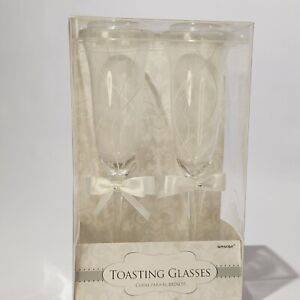 Amscan Toasting Champaign Glasses Bride Groom Love Ribbon Tie In Box Set