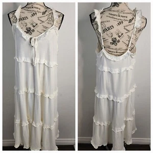 J Crew Maxikleid Damen Medium weiß Stufen Strick Schlüsselloch BB453 Rüschen Sommerkleid - Bild 1 von 12