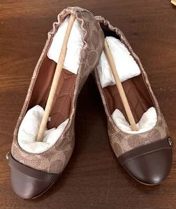 NEW COACH Women's Brandi Ballet Flats Saddle/Tan Leather 6B Original Beige Brown - Picture 1 of 11