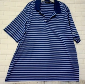 Walter Hagen Mens XXL Blue White Stripe Henley Short Sleeve Polo Shirt  Preppy - Picture 1 of 7