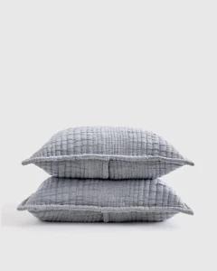 NWOT Quince Organic Cotton Channel Matelasse Coverlet Sham Set 2 Blue Standard - Picture 1 of 5