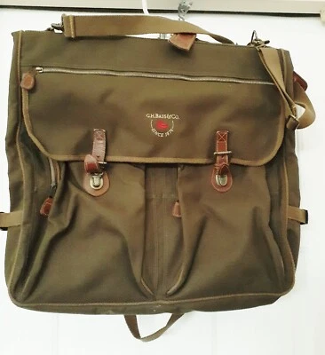 Bolso de Viaje de Colección GH BASS CO Ropa de Lona Traje Plegable Correa Verde Etiqueta Colgante RARO Foto 1 de 4