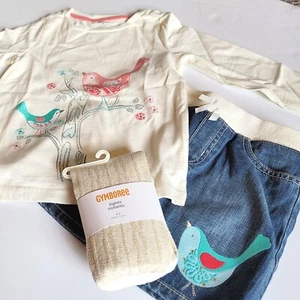 NWT Gymboree sz 5 Snowflake Glamour Birds in a Tree Tee Skort Cable Tights Set - Picture 1 of 7