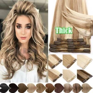 Luxury THICK 170G+ Clip In 100 Remy Human Hair Extensions Double Weft Full Head - Picture 1 of 56