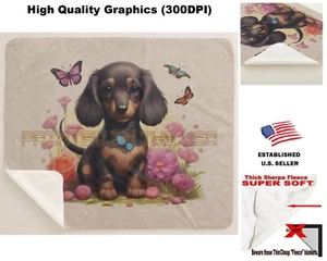 Manta de lana sherpa arte floral sherpa negro y bronceado cachorro negro y bronceado perro - Imagen 1 de 6