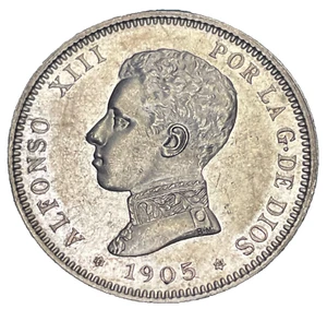 ESPAÑA 2 pesetas de plata de Alfonso XIII año 1905 05 Sc UNC sin circular - Imagen 1 de 2