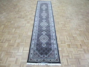 2'8 X 12 Runner Hand Knotted Fine Black Mahi Tabrez Rug Wool & Silk G9534 - Picture 1 of 12