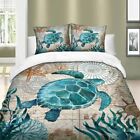 Sea World Themed Duvet Cover, Turtle Starfish Luxury Lightweight Bedding Sets