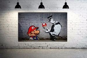 Banksy Street Art Super Mario Graffiti Leinwand 36x24 fertig zum Aufhängen Kunst - Bild 1 von 4