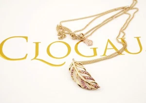 Clogau Debutante Pink Tourmaline Yellow & Rose Gold Feather Pendant Necklace - Picture 1 of 6