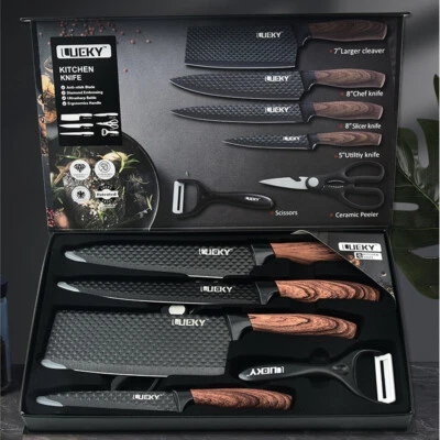 6PCS Kitchen Knife Set Stainless Steel Chef Knives Cleaver Scissor Peeler Kit