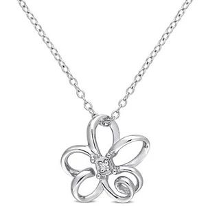 Amour Sterling Silver Diamond Flower Pendant with Chain, 18" - Picture 1 of 5