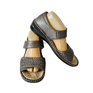 EXIST EC Size 9 bronze peep toe cross-strap cut-out pattern top stitched shoes - Picture 1 of 8