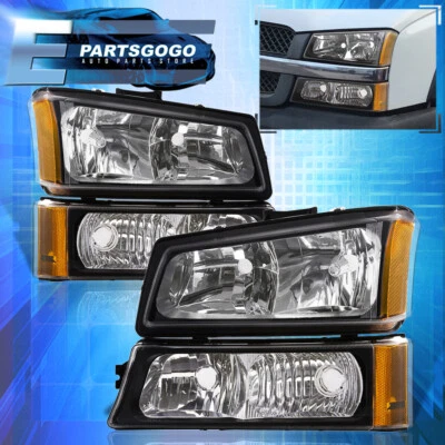 For 03-06 Chevy Silverado Black Amber Corner Head Lights + Signal Bumper Lamps Foto 1 de 4
