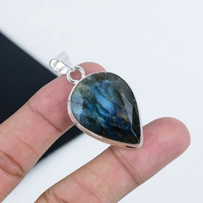 Bella Pietra Labradorite 925 Argento Sterling Fatto a Mano Ciondolo Per Regali - Immagine 1 di 4