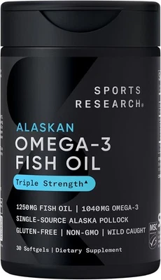 Triple Fuerza Omega 3 Aceite de Pescado Burpless Suplemento EPA DHA Ácidos Grasos 30 ct Foto 1 de 4