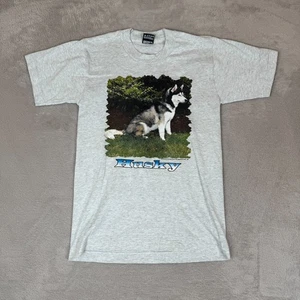 VTG 90s Best Fruit Of The Loom Husky Dog Print Shirt Mens S Gray Preowned - Picture 1 of 5