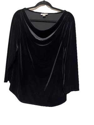 Top de terciopelo negro elegante drapeado cuello capucha Coldwater Creek XL terciopelo vacaciones  Foto 1 de 4