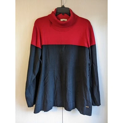 Suéter feminino Calvin Klein vermelho preto manga longa gola tartaruga tamanho 1X/1G - Imagem 1 de 4