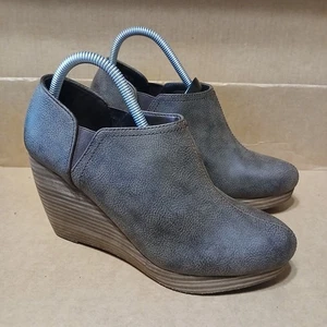 Dr Scholls Boots Womens 9.5 Herlin Wedge Heels Ankle Booties Brown Faux Leather - Picture 1 of 8